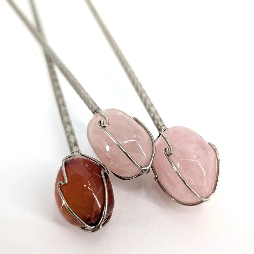 Unbranded Iced Tea Spoons Long Handle Rose Quartz Carnelian Stone Set of 3 11
